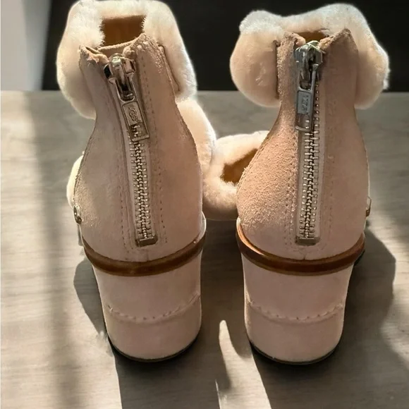 UGG Del Ray Fluff Heels Women's Blush Fur Heeled Sandals shearling size 7 - Picture 4 of 6